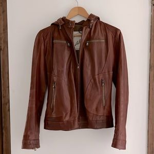 Hooded Brown Leather Coat
